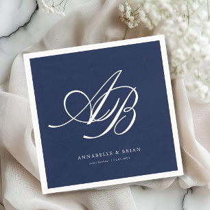 Elegant Monogram Navy Blue Wedding Napkin