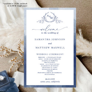 Elegant  Monogram Navy Blue Wedding Program