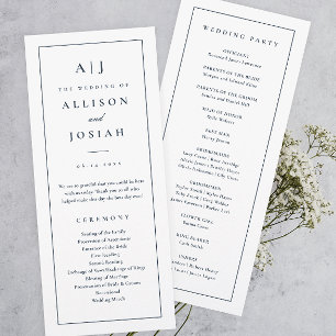 Elegant Monogram Navy Blue Wedding Program Invitation