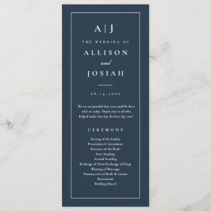 Elegant Monogram Navy Blue Wedding Programme