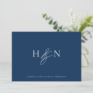 Elegant Monogram Navy Blue Wedding Thank You Card