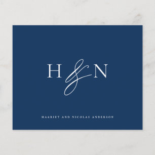 Elegant Monogram Navy Blue Wedding Thank You Card