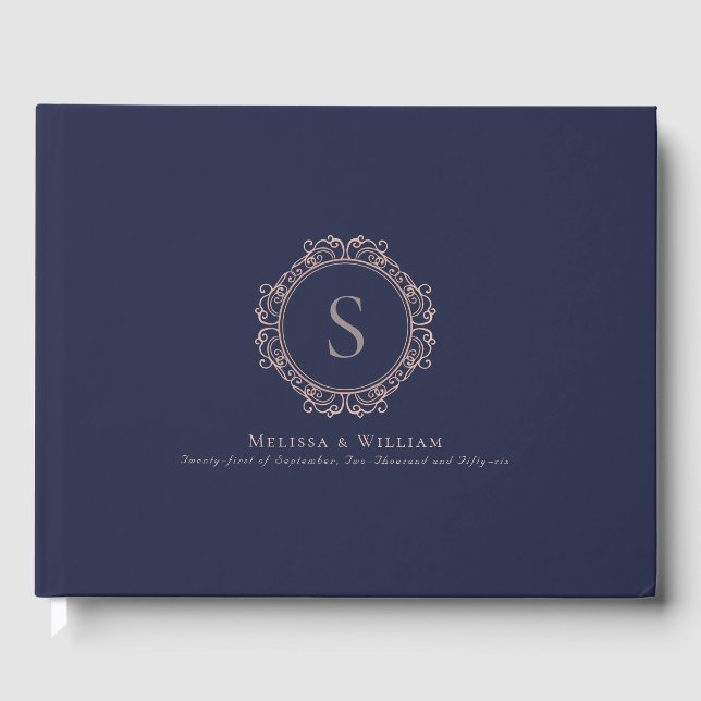 Elegant Monogram Navy Blush Wedding Modern  Guest Book (Front)