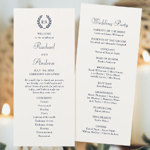 Elegant Monogram Navy Cream Wedding Timeline Flat Programme