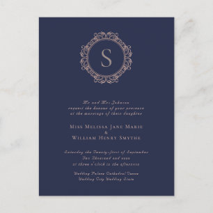 Elegant Monogram Navy Wedding Invitation Postcard