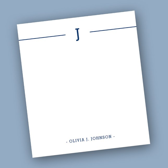 Elegant Monogram Navy White Notepad (Personalize with Your Custom Monogram Initial & Name for a Stylish Presentation.)