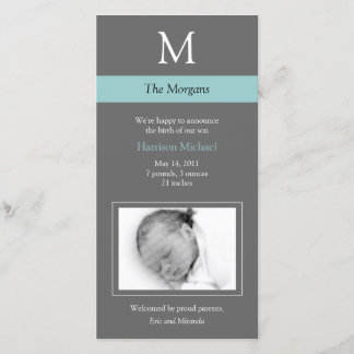 Elegant Monogram New Baby Photo Card - Grey/Blue