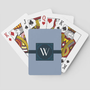 Elegant Monogram on a Blue Art Deco Square Playing Cards