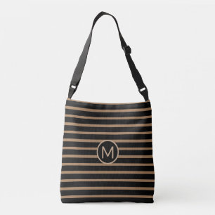 Elegant Monogram on Black & Brown Striped Crossbody Bag