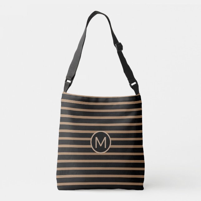 Elegant Monogram on Black & Brown Striped Crossbody Bag (Back)