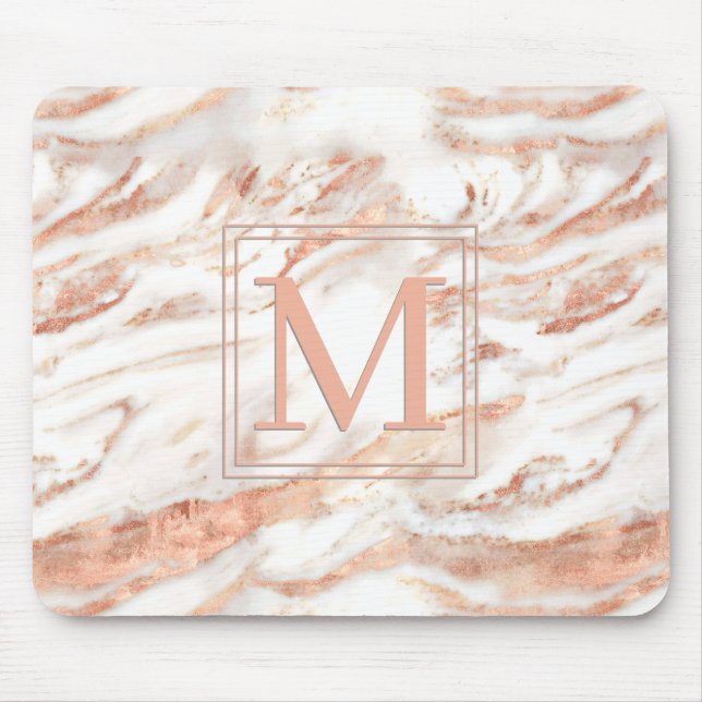 Elegant Monogram on Chic Copper Rose Gold Marble Mouse Mat (Front)