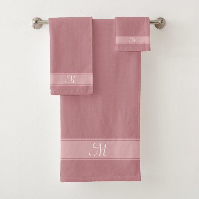 Elegant Monogram on Dusty Rose Pink Shades Bath Towel Set (Insitu)