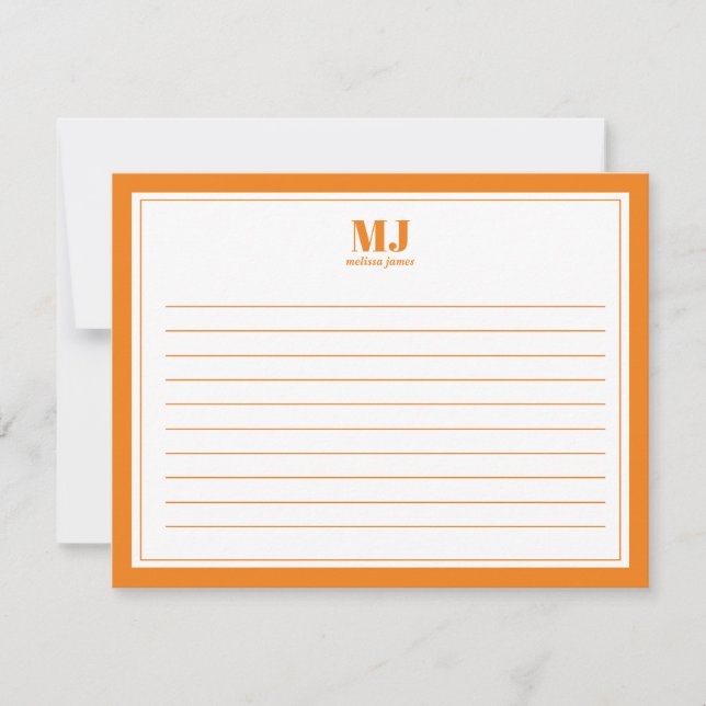Elegant Monogram Orange Border Minimalist Card (Front)