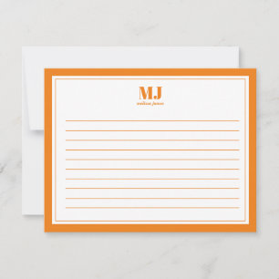 Elegant Monogram Orange Border Minimalist Card