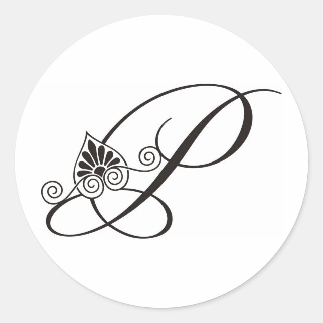 Elegant Monogram P In Black and White Classic Round Sticker (Front)