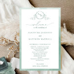 Elegant  Monogram Pale Green Wedding Program<br><div class="desc">Elegant Pale Green Wedding program with beautiful hand-drawn monogram and watercolor frame in pale green hues. Modern handwritten calligraphy elements. Ability to make text changes and adjustments by selecting "Edit using design tool". Front with wedding ceremony details, back with wedding party names and thank you message for your guests. Part...</div>