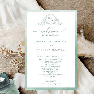 Elegant  Monogram Pale Green Wedding Program