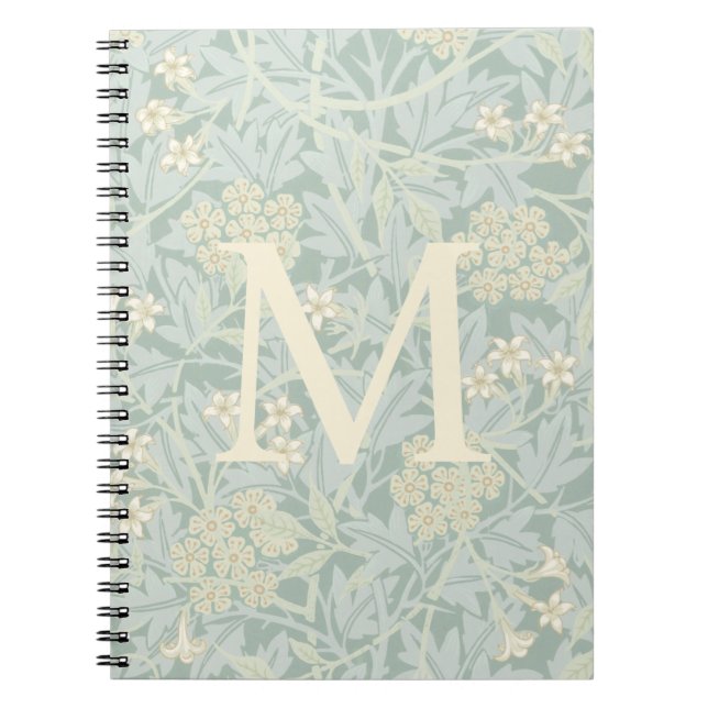 Elegant Monogram Pastel Green Jasmine Floral Notebook (Front)