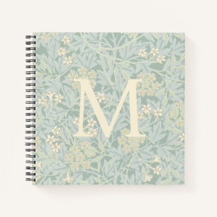 Elegant Monogram Pastel Green Jasmine Floral Notebook