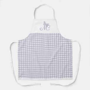 Elegant Monogram Pastel Lavender Gingham Checks Apron