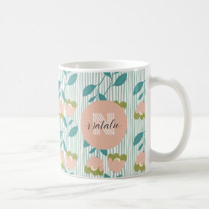 Elegant monogram pastel retro pattern floral blue coffee mug