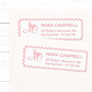 Elegant Monogram Peach Pink Gingham Return Address