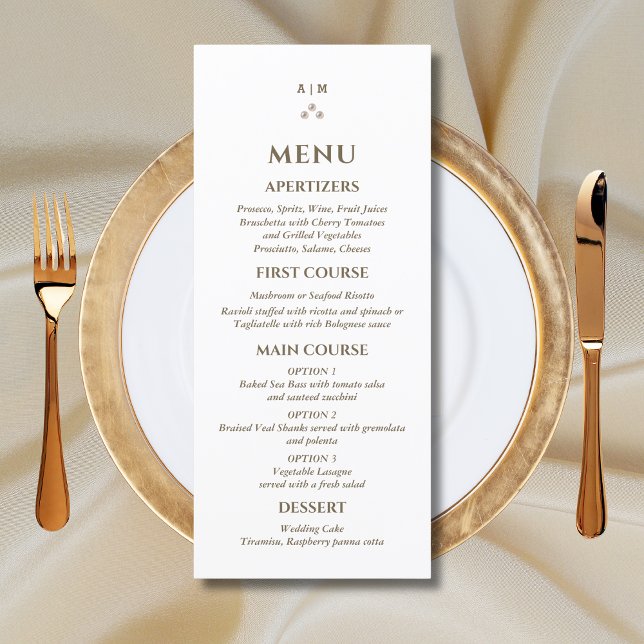 Elegant Monogram Pearl Wedding Menu (Creator Uploaded)