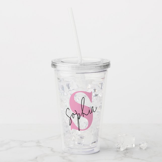 Elegant Monogram Personalised Acrylic Tumbler (Front Ice)