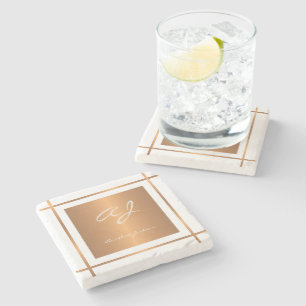 Elegant monogram personalised gold script name stone coaster
