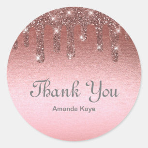 Elegant Monogram Personalised Thank You Rose Gold Classic Round Sticker