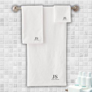 Elegant Monogram Personalised White Bath Towel Set
