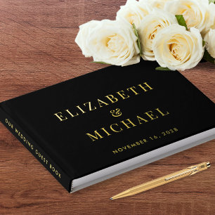 Elegant Monogram Photo Black Wedding Guest Book