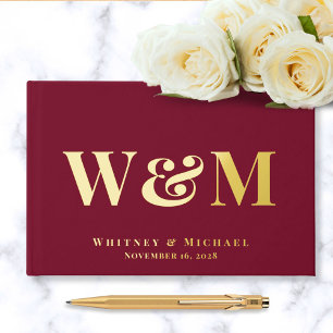 Elegant Monogram Photo Burgundy Wedding Guest Book