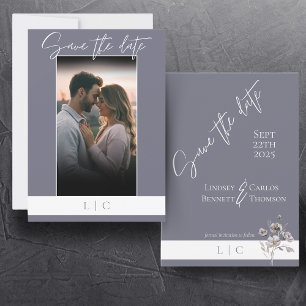 Elegant Monogram Photo Caligraphy Gloomy Grey  Save The Date