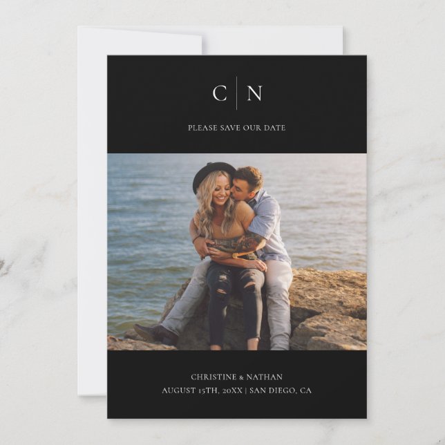 Elegant Monogram Photo QR Code   Save The Date (Front)