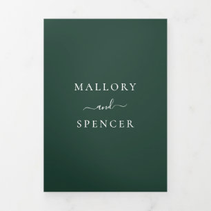 Elegant Monogram Photo Simple Forest Green Wedding Tri-Fold Invitation