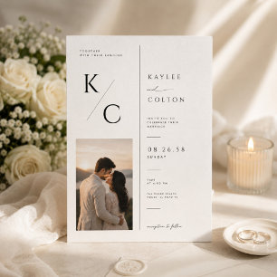 Elegant Monogram Photo Wedding Invitation. Invitation