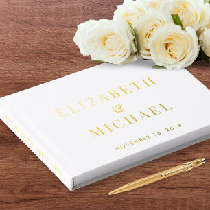 Elegant Monogram Photo White Wedding Guest Book