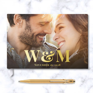 Elegant Monogram Photos Wedding Guest Book