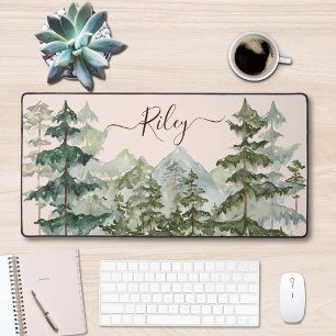 Elegant Monogram Pine Forest Mountain Desk Mat