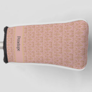 Elegant Monogram Pink and Gold Damask Golf Head Cover