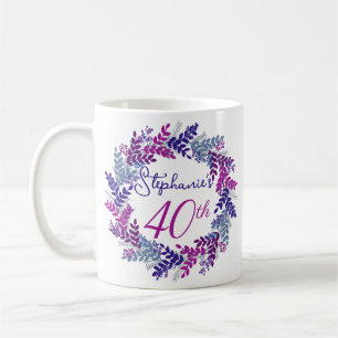 Elegant Monogram Pink and Purple 40th Birthday Coffee Mug