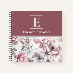 Elegant Monogram Pink and Purple Floral Botanical Notebook