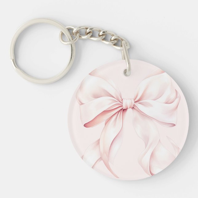 Elegant Monogram Pink Bow  Key Ring (Front)