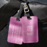 Elegant Monogram Pink Brushed Metal Luggage Tag<br><div class="desc">Personalised Elegant Monogram Pink Faux Brushed Metal Luggage Tag.</div>