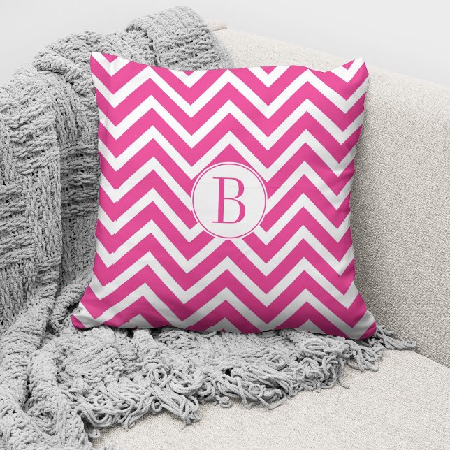 Elegant Monogram Pink Chevron Pattern  Cushion (Creator Uploaded)