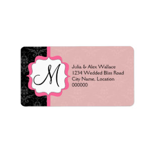 Elegant Monogram Pink Damask Label