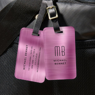 Elegant Monogram Pink Faux Metallic Luggage Tag