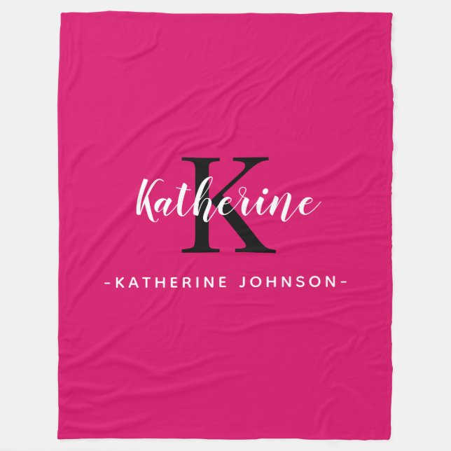 Elegant Monogram Pink Fleece Blanket (Front)