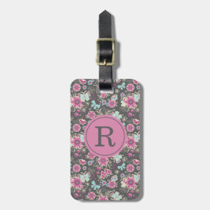 Elegant Monogram Pink Floral Luggage Tag